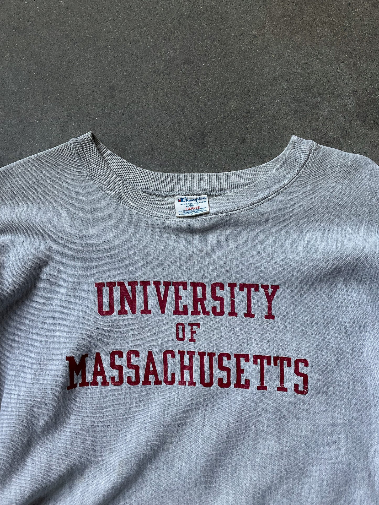 80's University of Massachusetts Champion Reverse Weave Crewneck—[L]