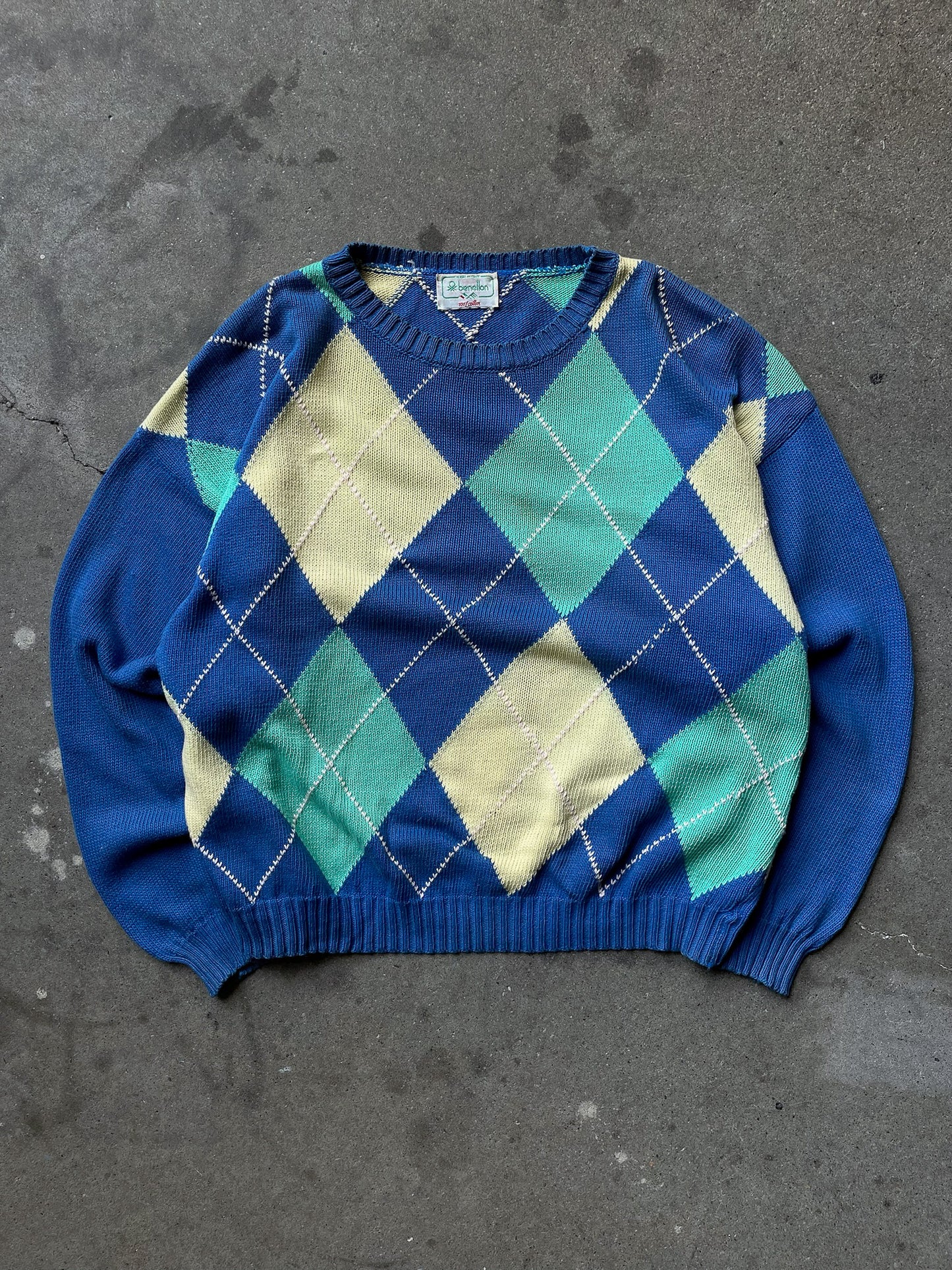 80's Benetton Argyle Sweater—[S/M]