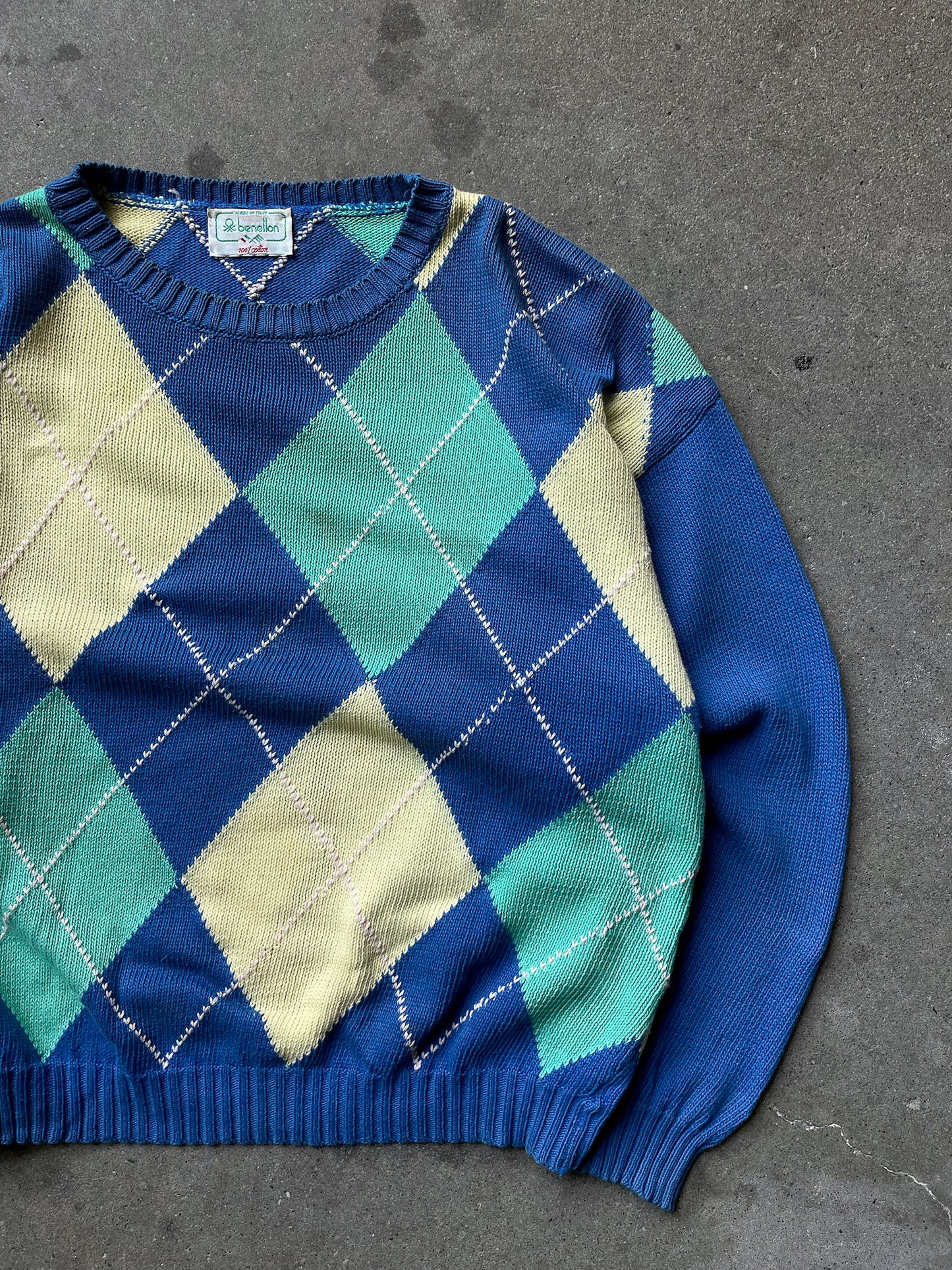 80's Benetton Argyle Sweater—[S/M]