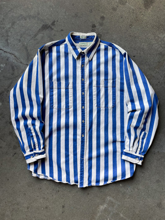 90's Rugged Twill Awning Striped Shirt—[XL]