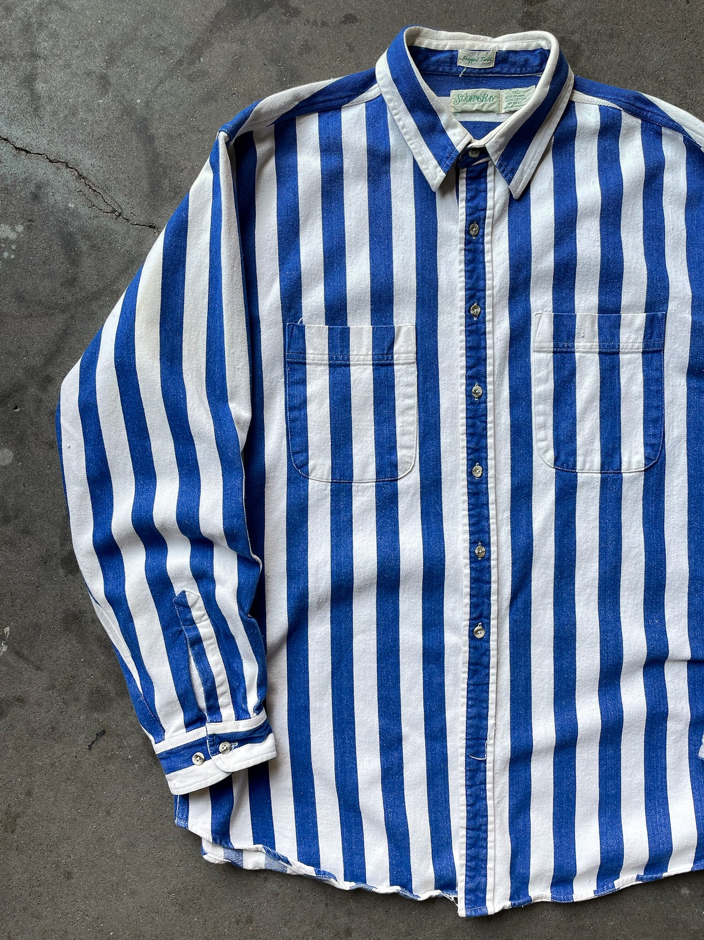 90's Rugged Twill Awning Striped Shirt—[XL]