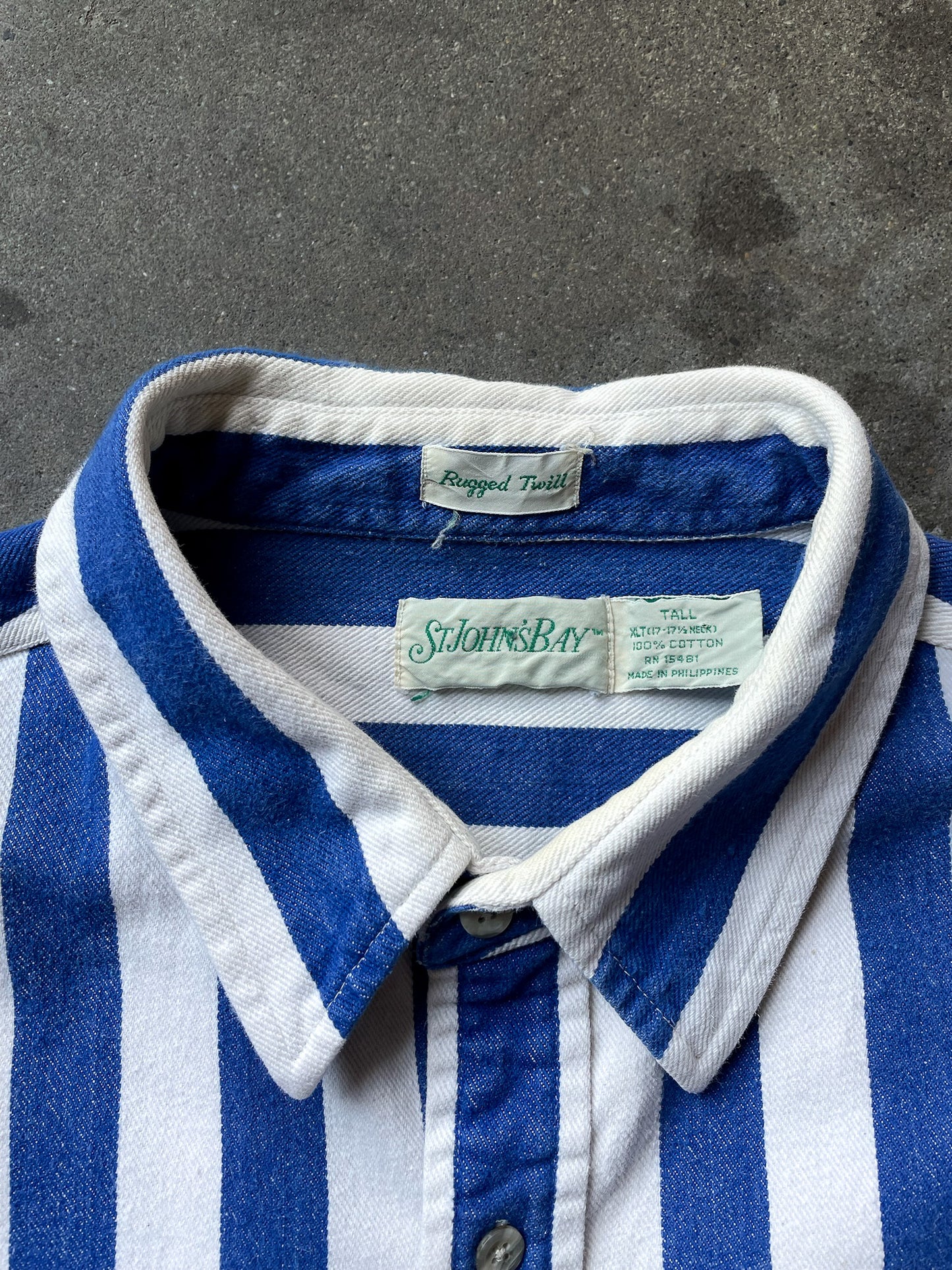 90's Rugged Twill Awning Striped Shirt—[XL]