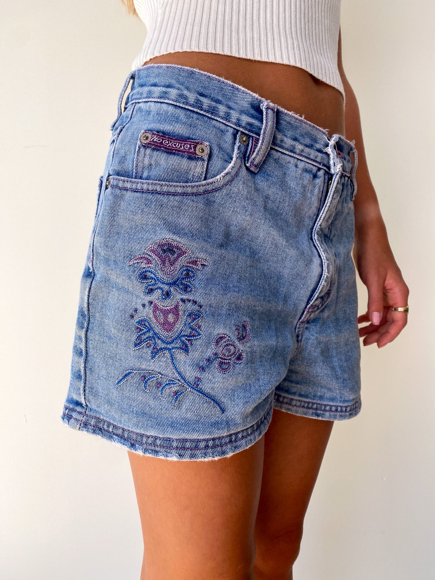 Embroidered Denim Shorts—[28]