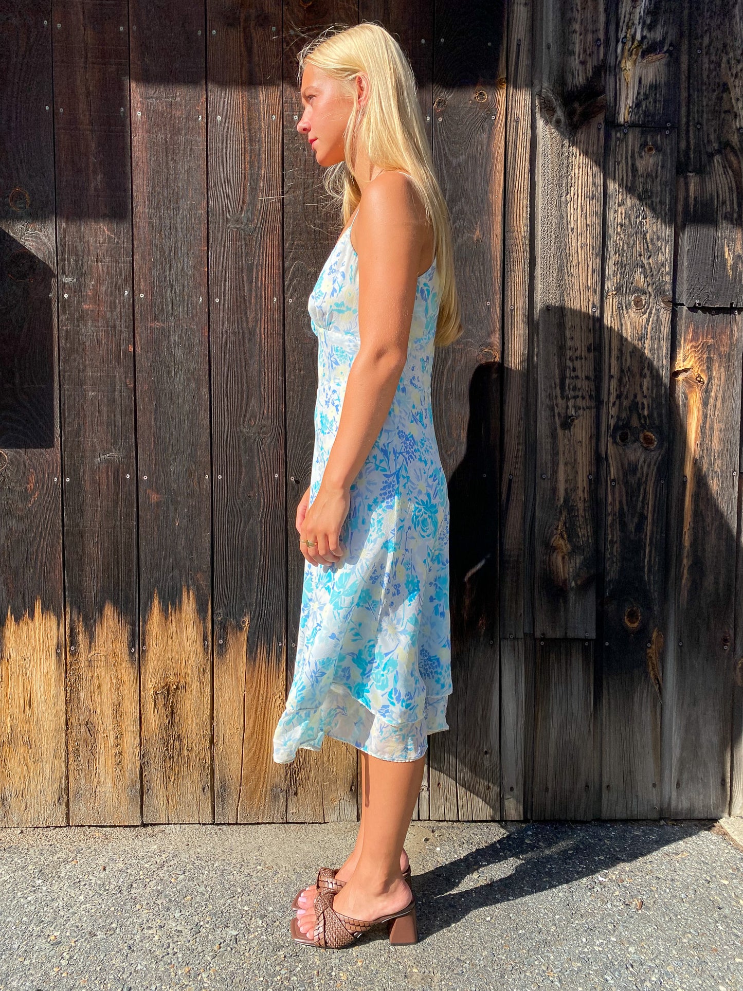 90's Ann Taylor Blue Floral Silk Dress—[M]