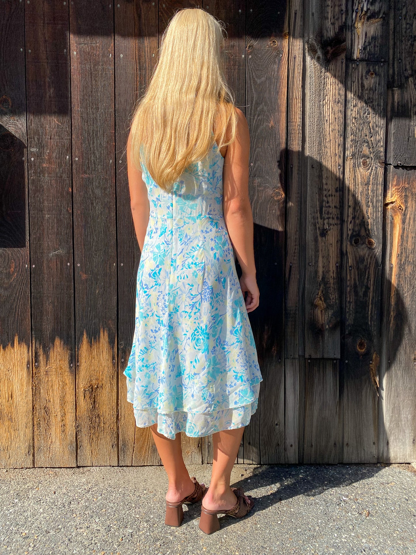 90's Ann Taylor Blue Floral Silk Dress—[M]