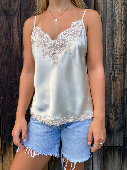 90's Floral Lace Cream Tank—[L]