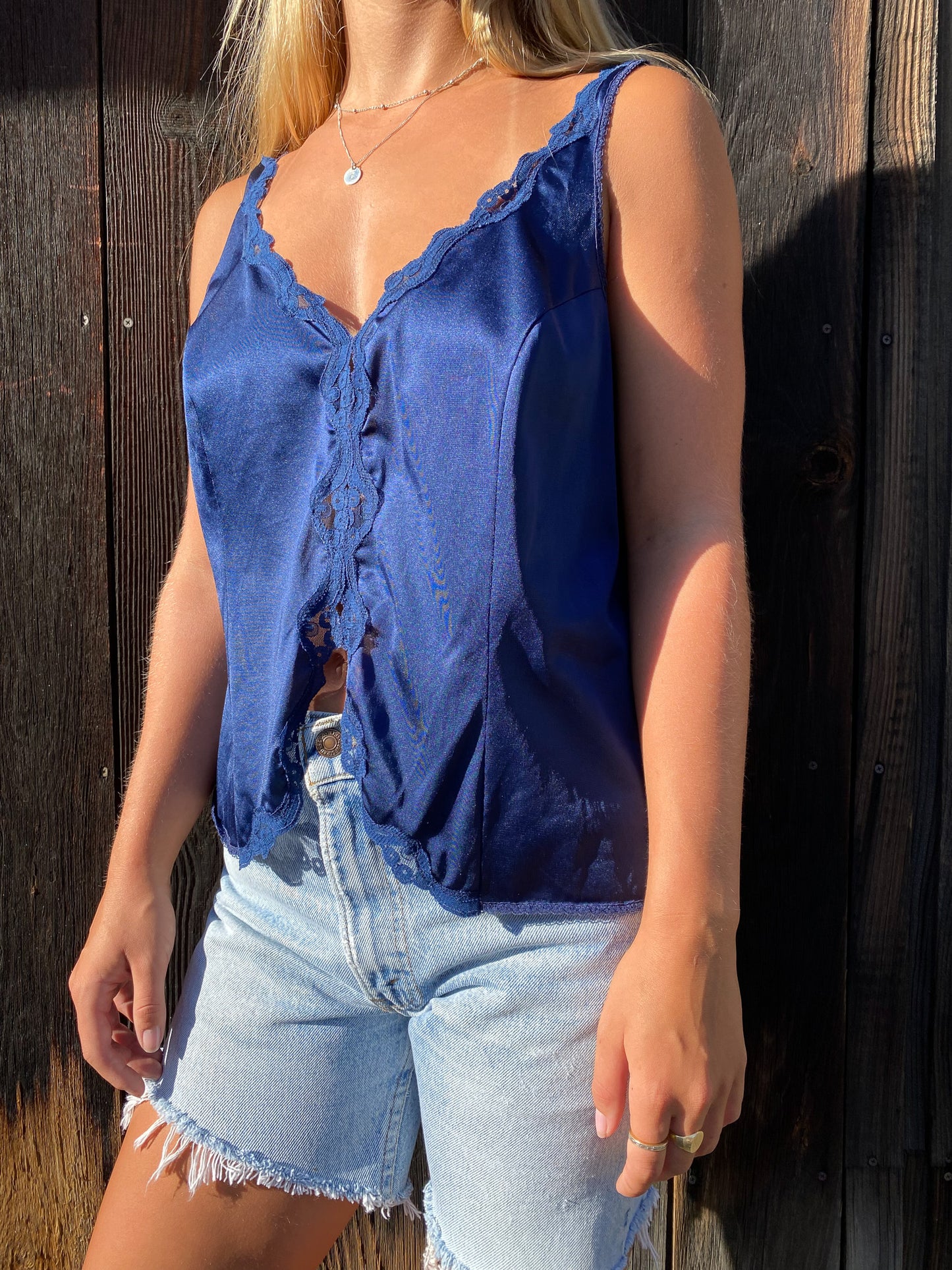 60's Navy Lace Paneled Tank—[L]