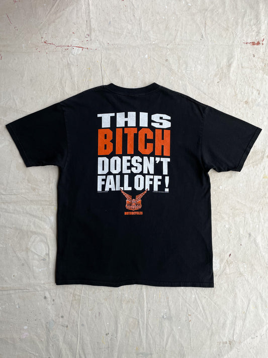 Bitch Doesn't Fall Off Motorcycle T-Shirt—[XL]