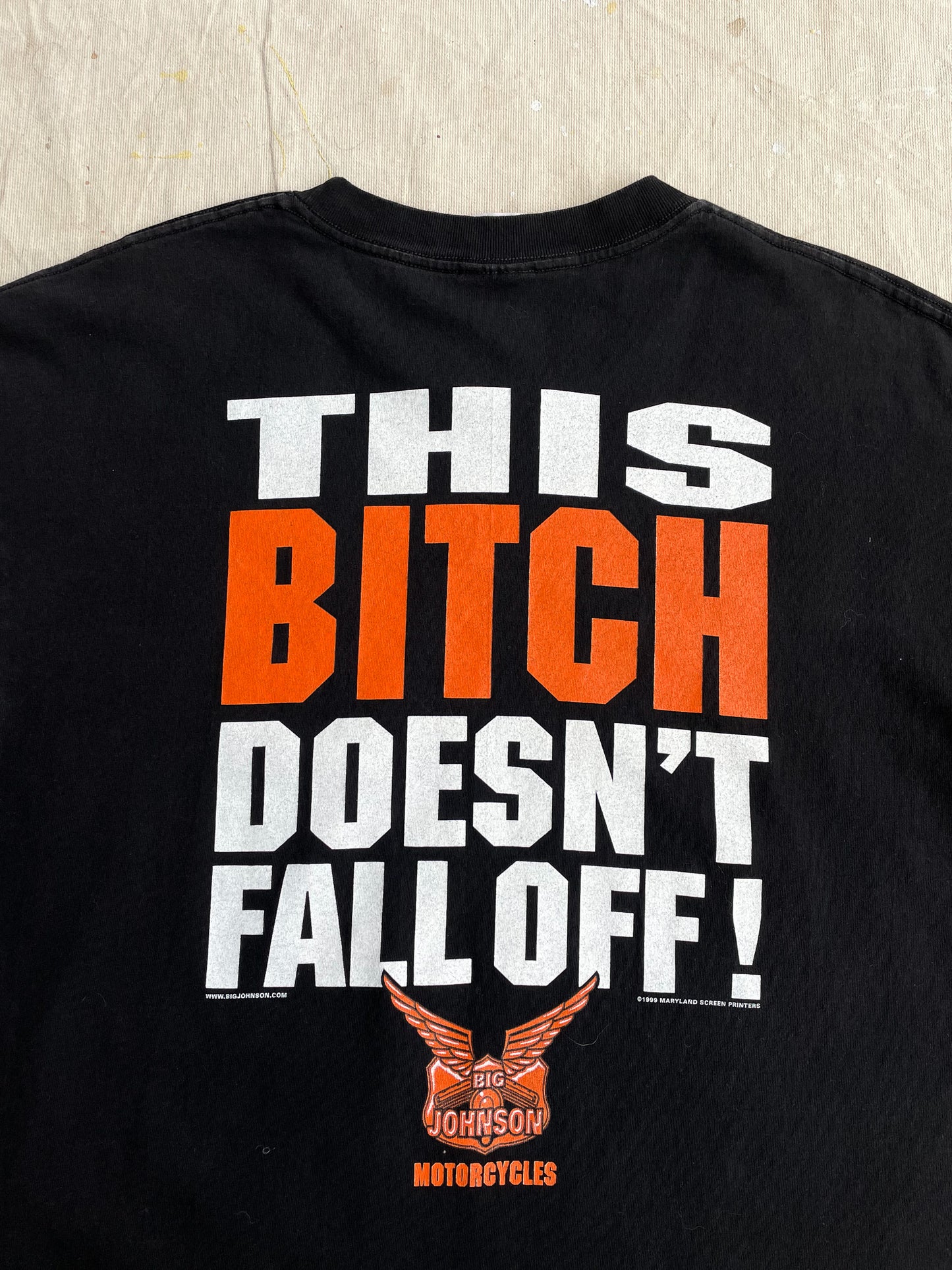 Bitch Doesn't Fall Off Motorcycle T-Shirt—[XL]