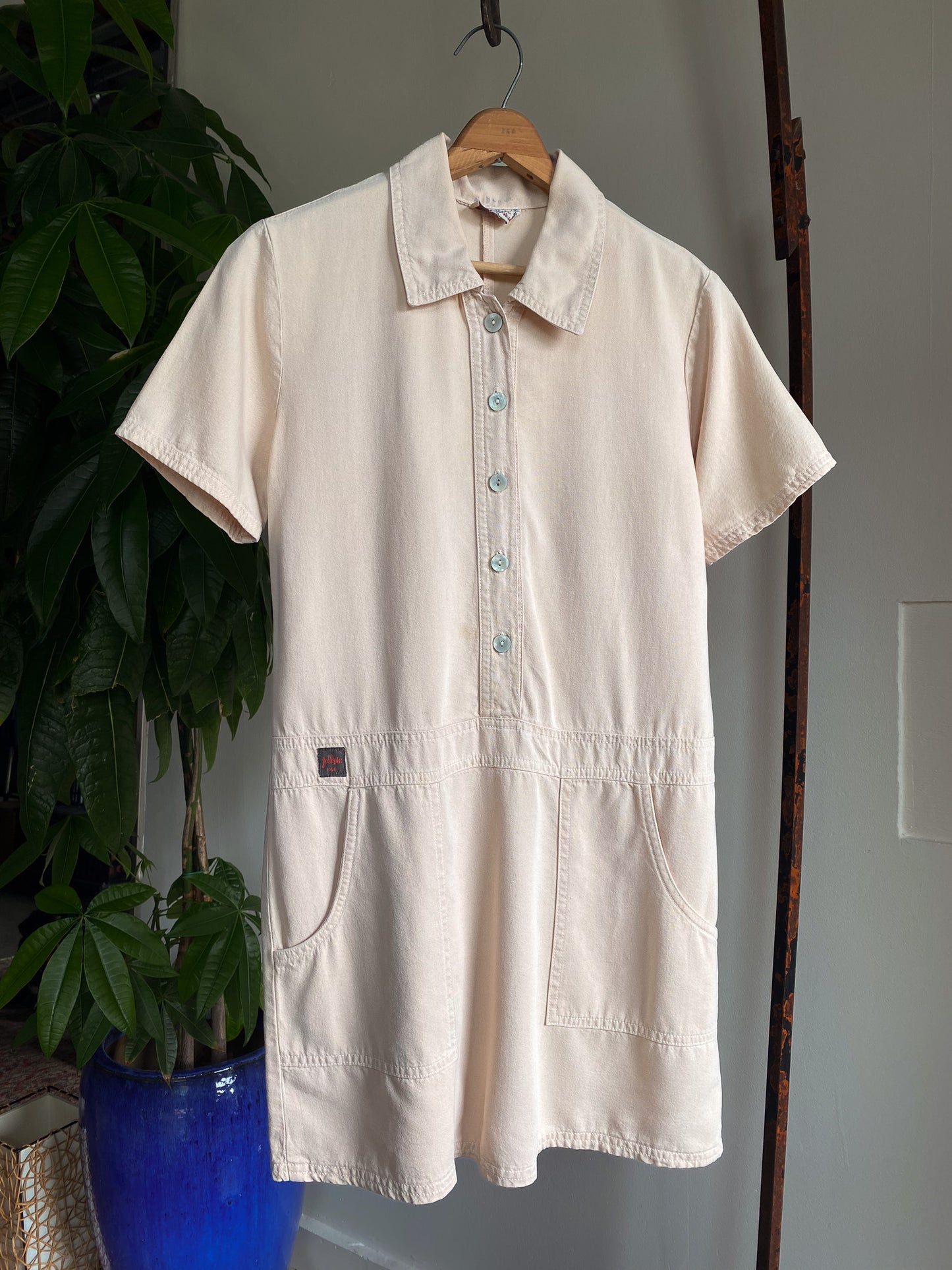 60's Cotton Mini Shirt Dress—[M]