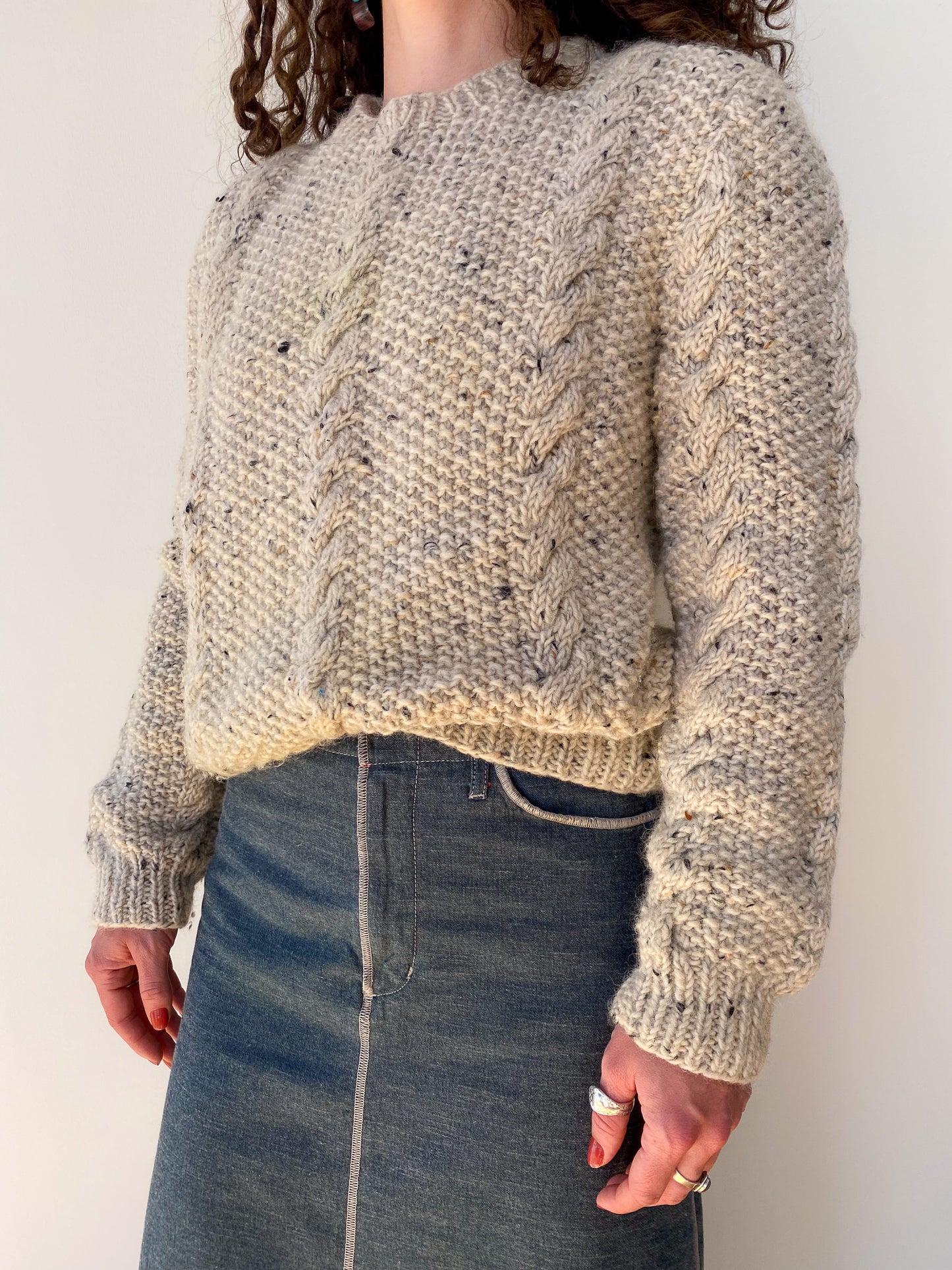 Hand-knit Wool Aran Sweater—[M]