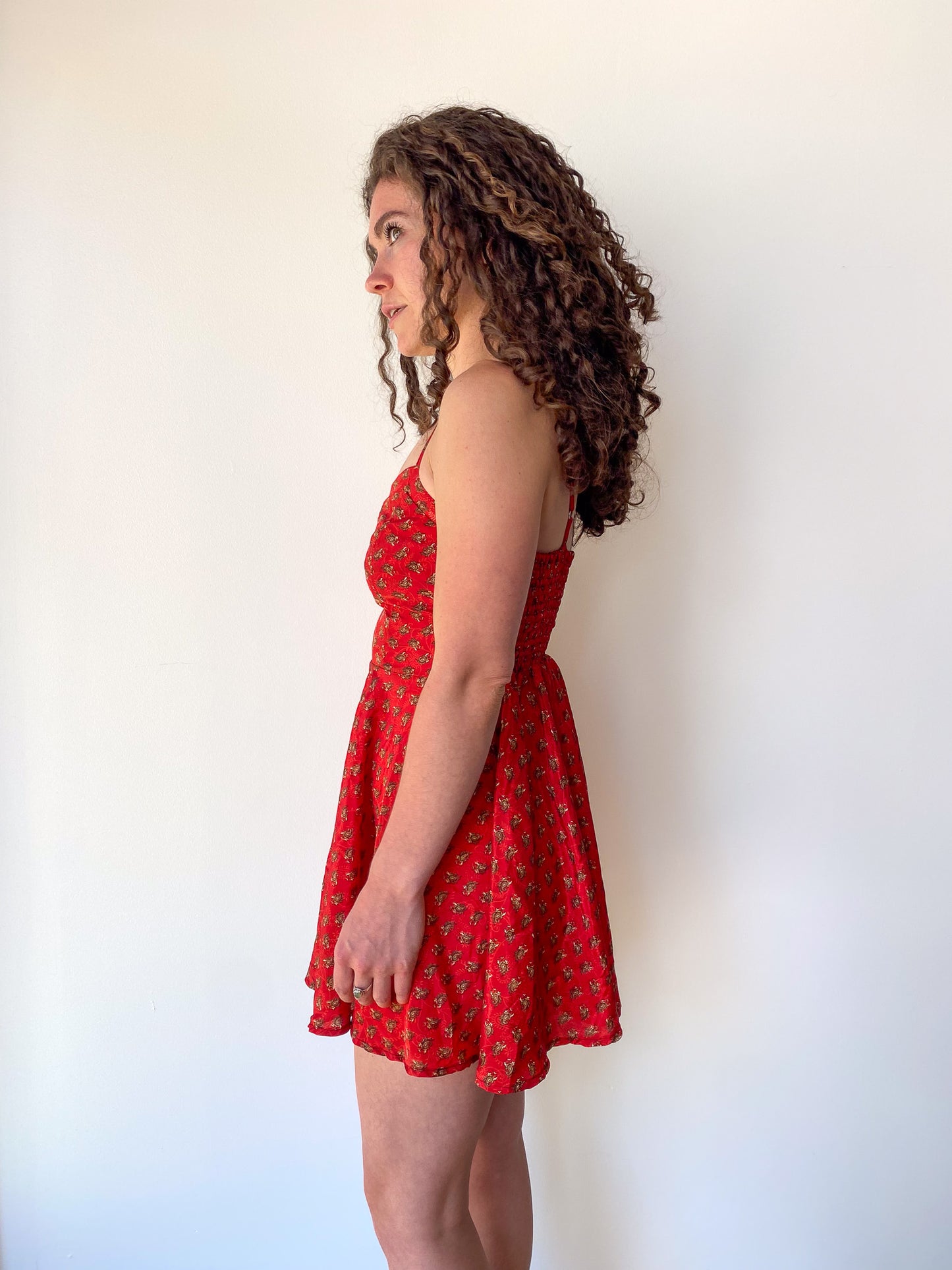 Red Paisley Slip Dress—[S]
