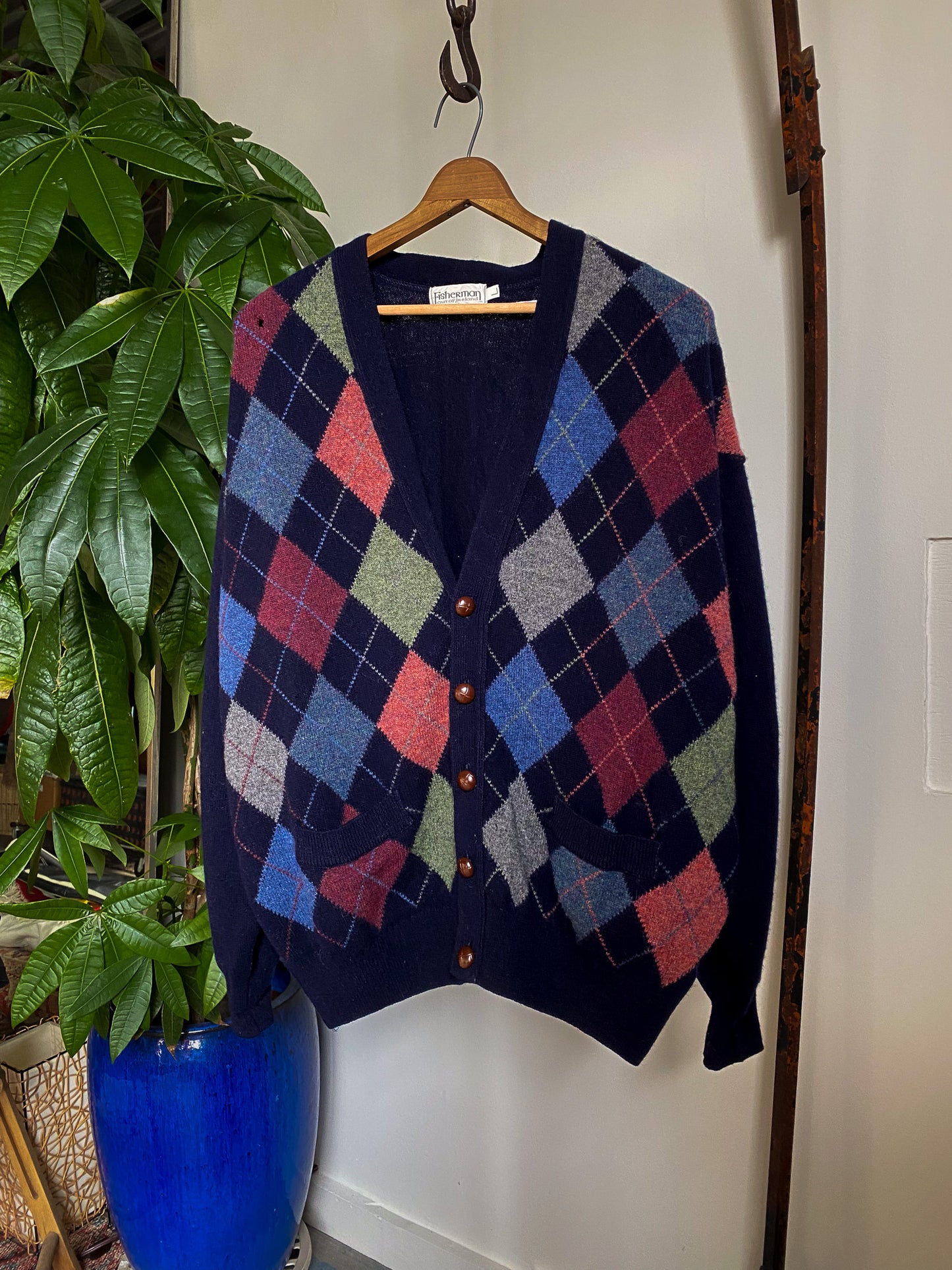 Fisherman Argyle Cardigan—[L]