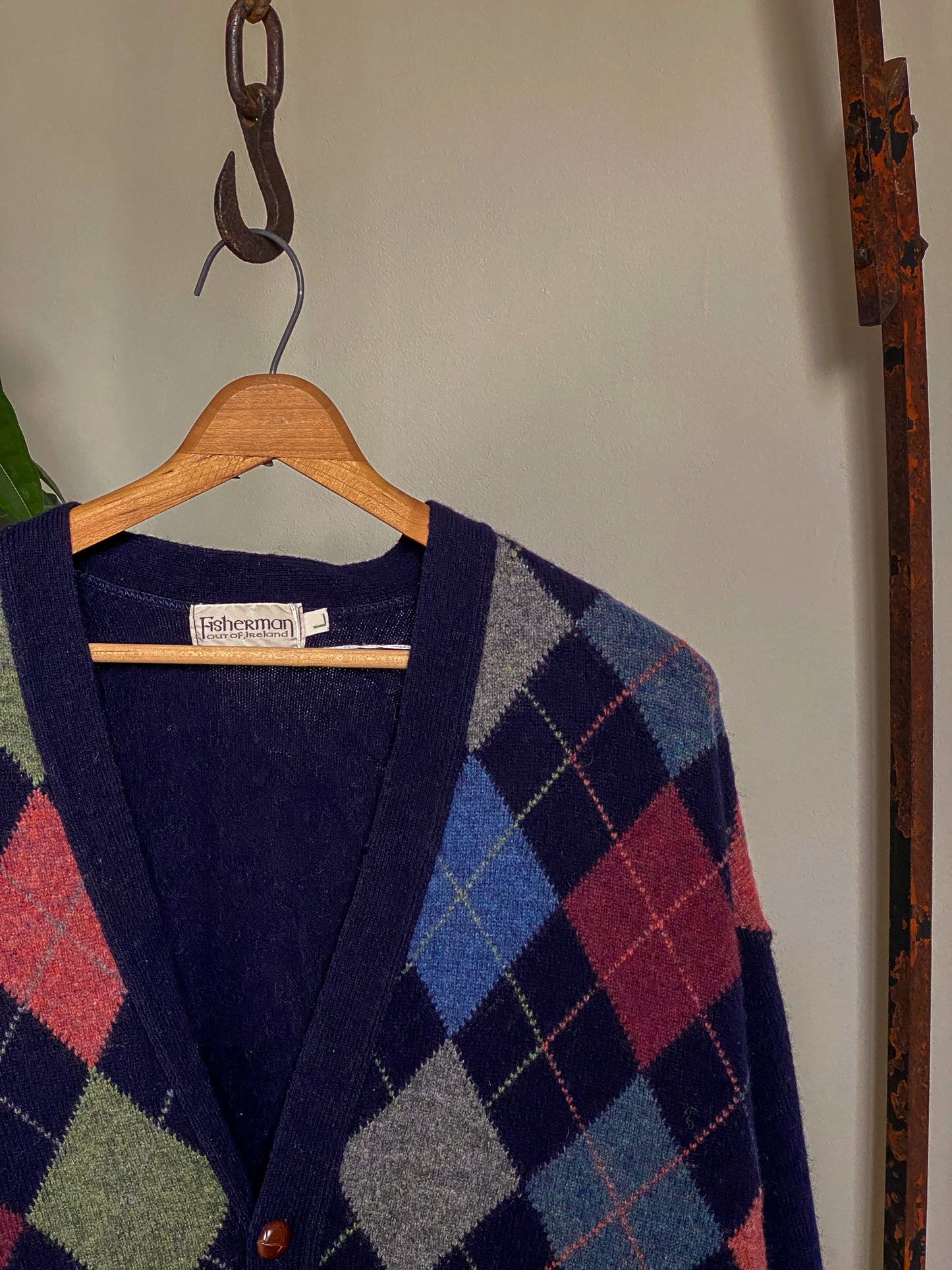 Fisherman Argyle Cardigan—[L]