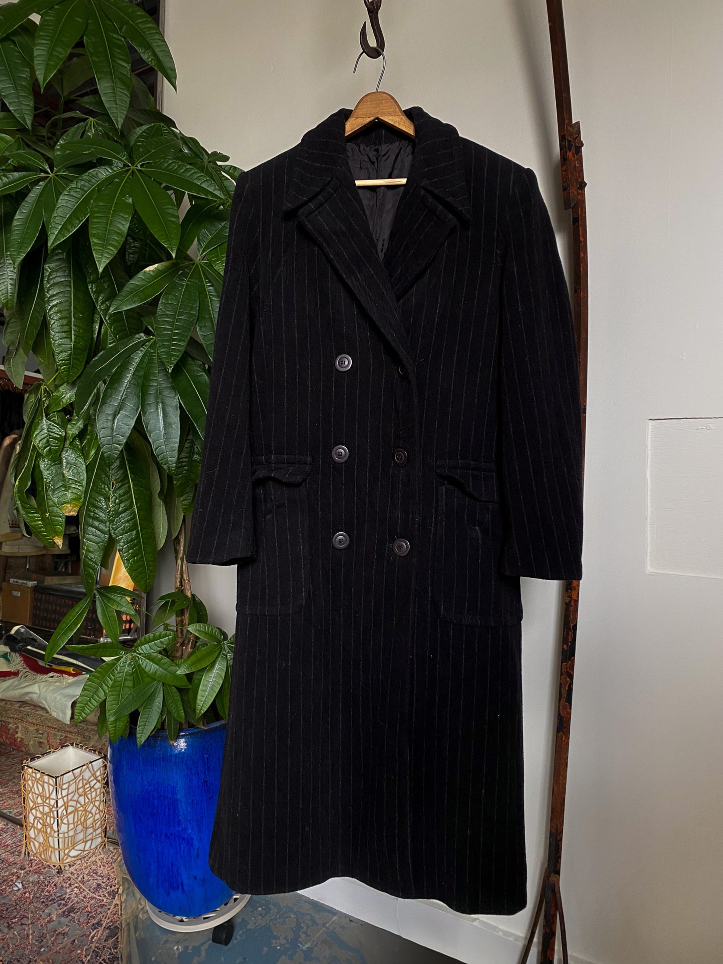 Pinstripe Wool Overcoat—[S]