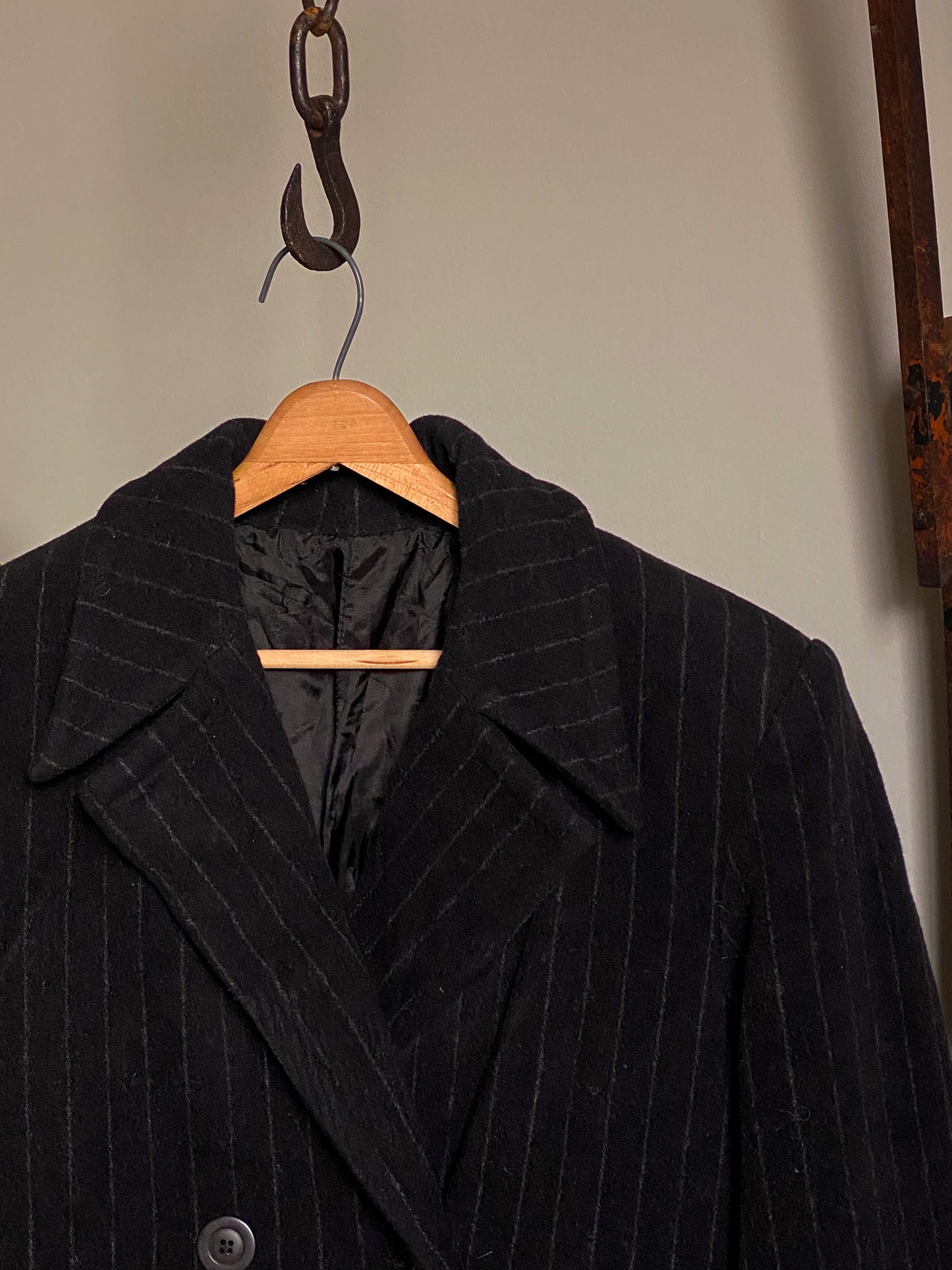 Pinstripe Wool Overcoat—[S]