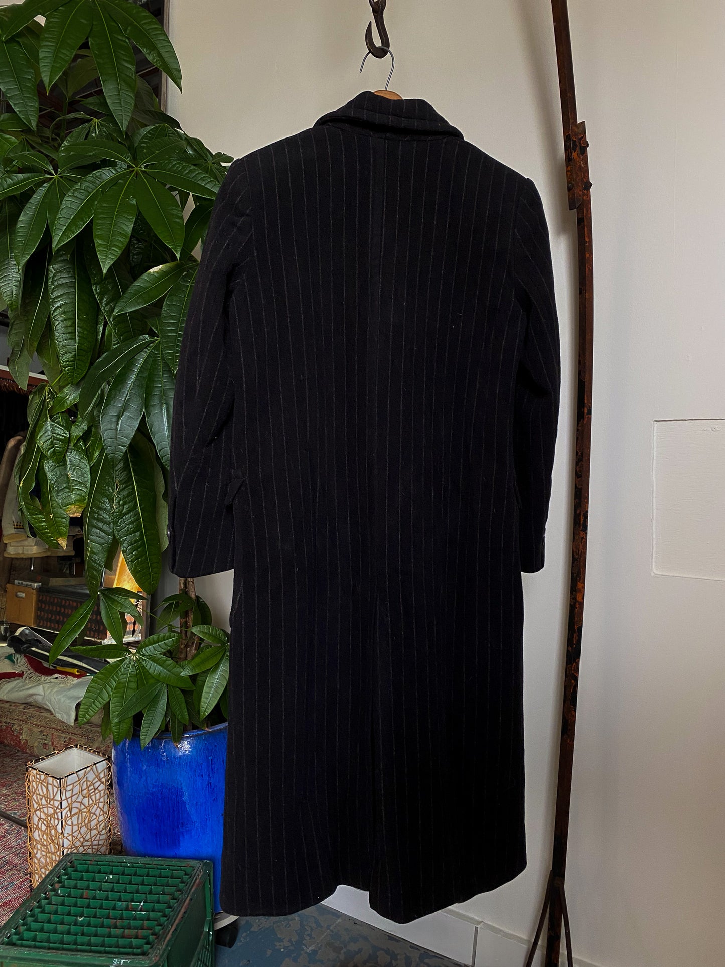 Pinstripe Wool Overcoat—[S]