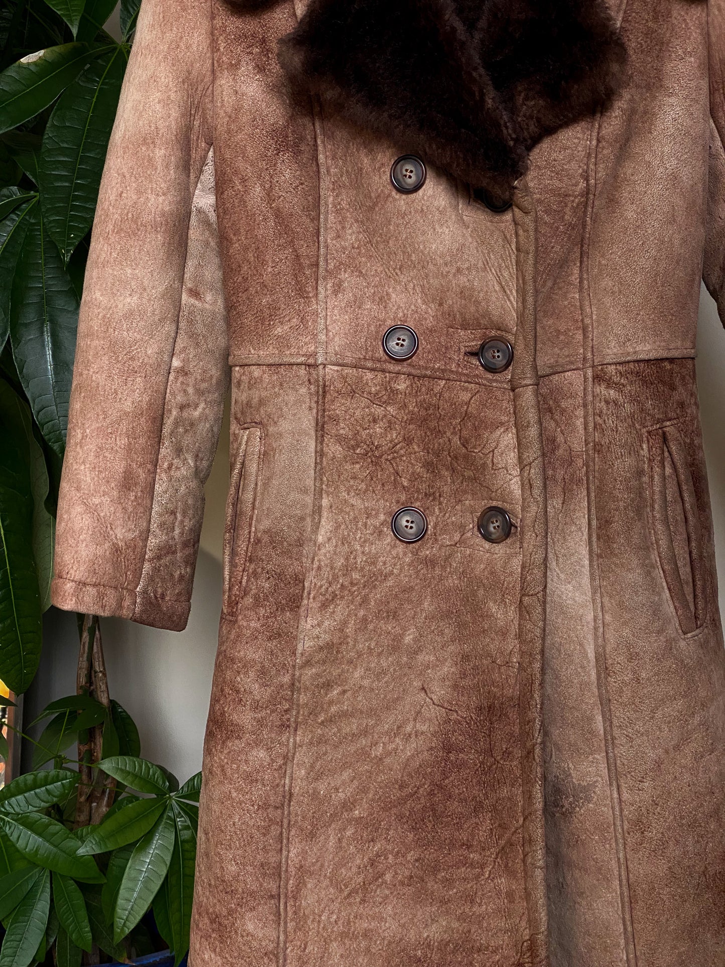 Vintage Suede Leather Shearling Coat—[S]