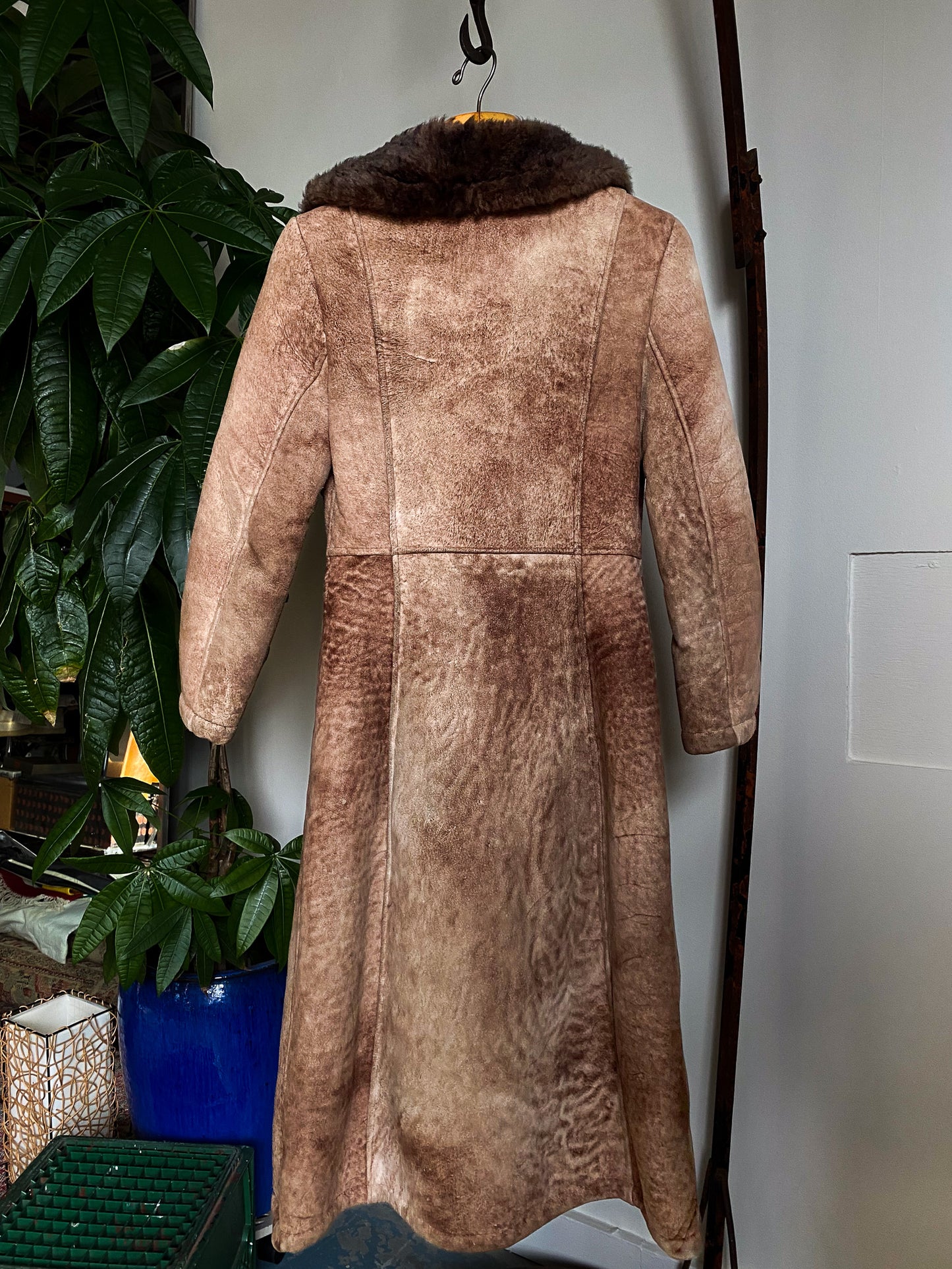 Vintage Suede Leather Shearling Coat—[S]