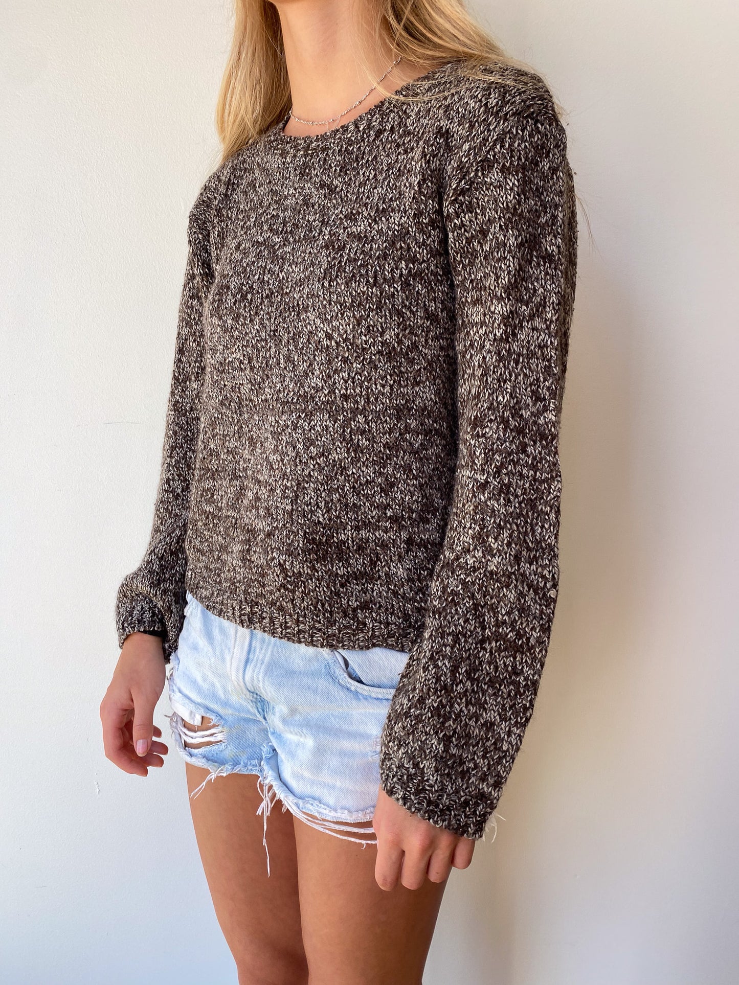 Heathered Cotton Crewneck Sweater—[S]