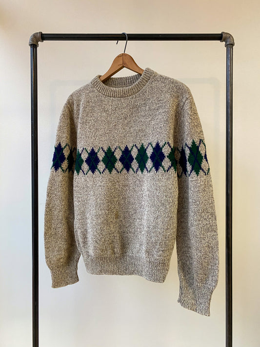Hand Knit Wool Argyle Sweater—[S/M]