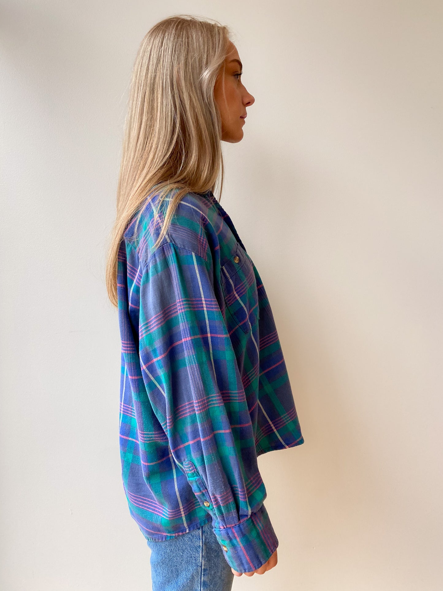 Boxy Flannel Button-Down Shirt—[M]