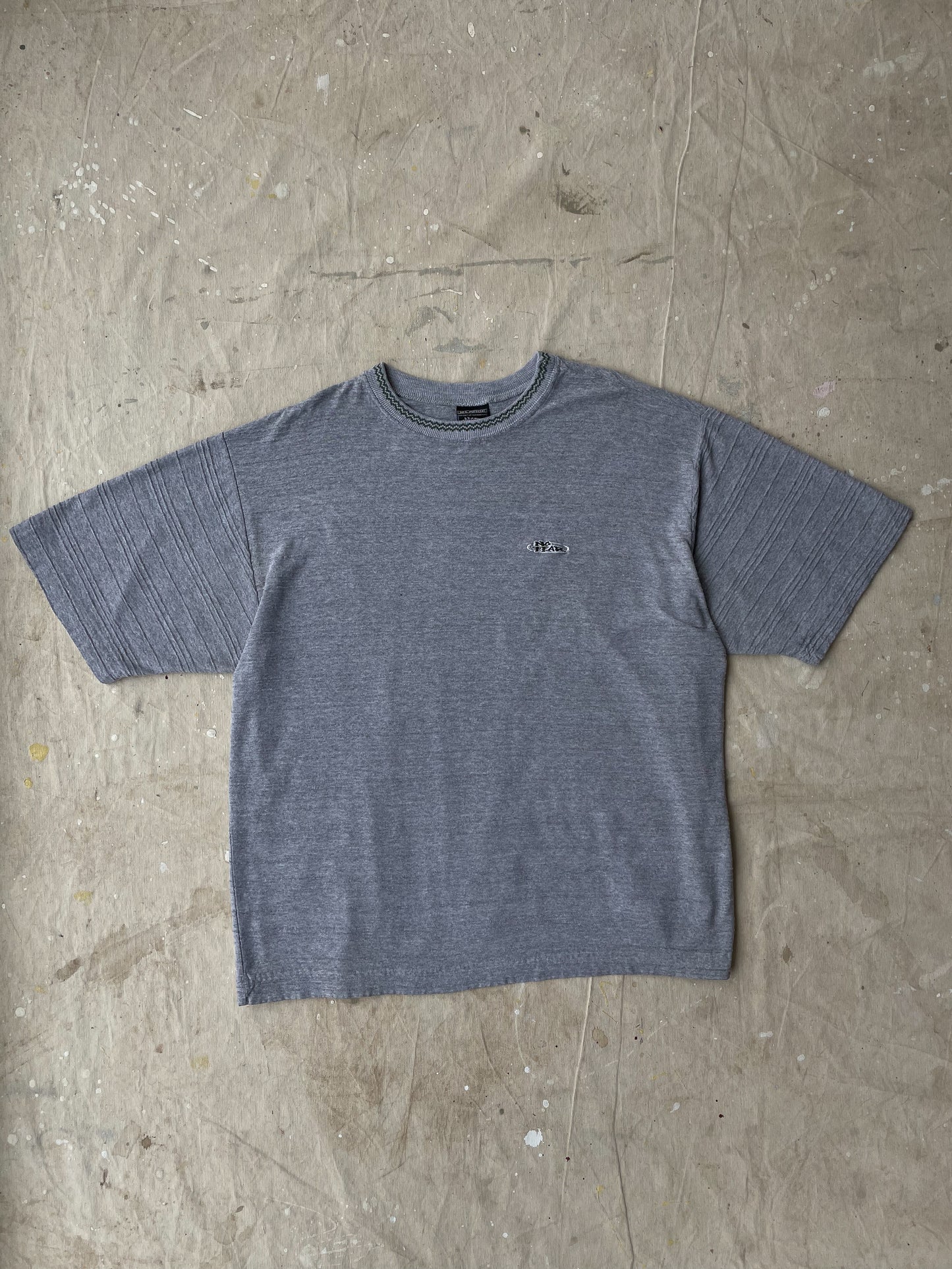 NO FEAR EMBROIDERED STRIPED T-SHIRT—MARL GREY [XL]