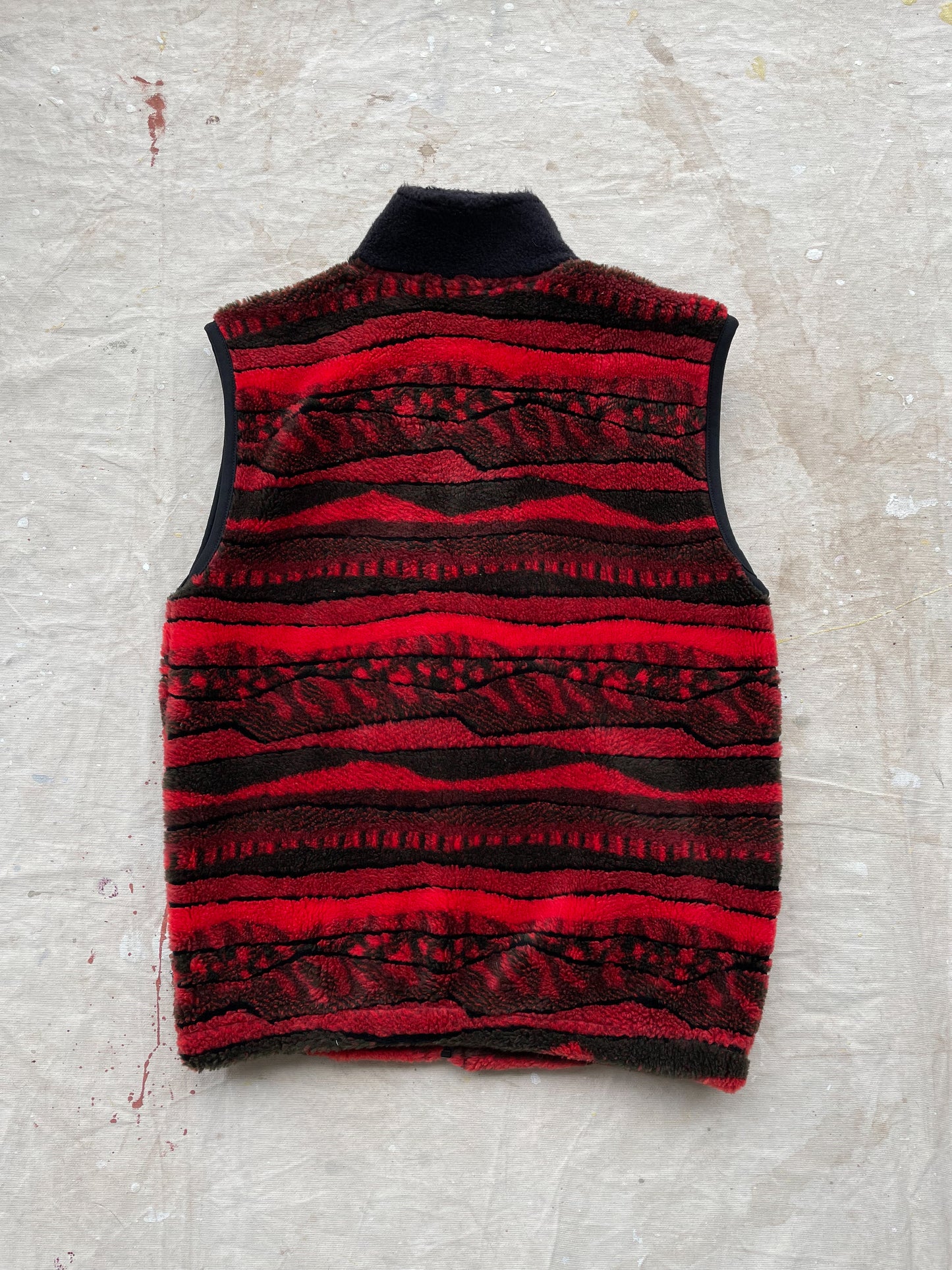 Red Striped Abstract Fleece Vest—[S]