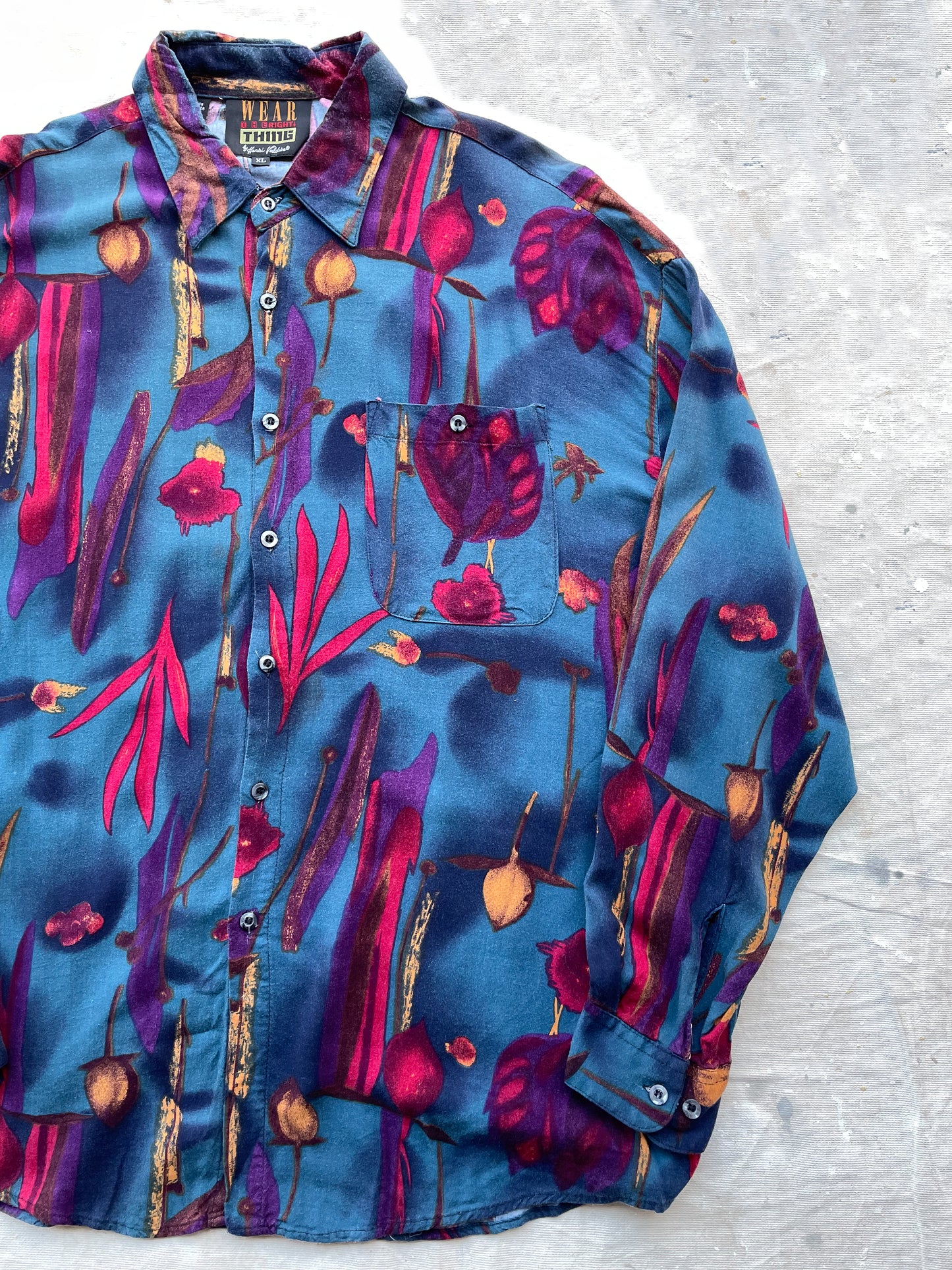 Abstract Floral Silk Shirt—[XL]