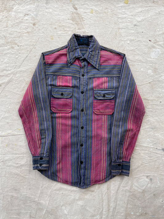 WOVEN STRIPED BUTTON UP SHIRT—RED/MULTI [S]
