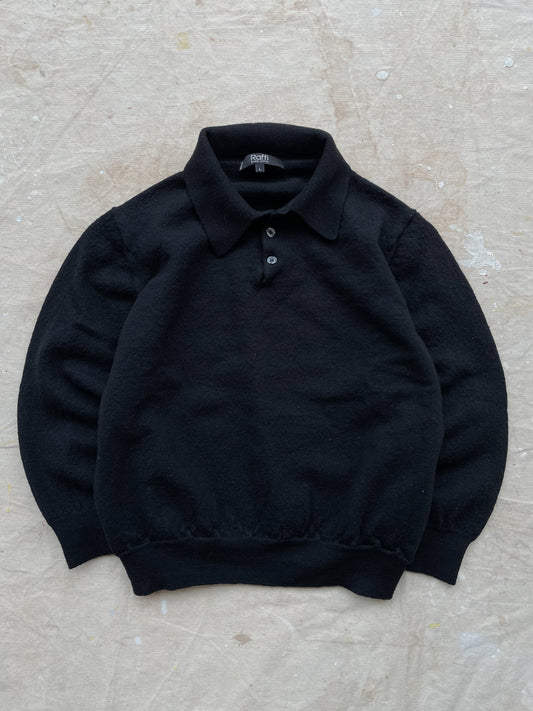 WOOL HENLEY SWEATER—BLACK [XS]