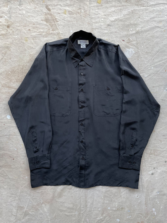 SILK BUTTON-UP SHIRT—BLACK [M]